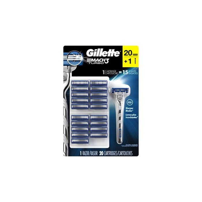 Gillette Mach3 Turbo Men's Razor Handle & 20 Refill Cartridges