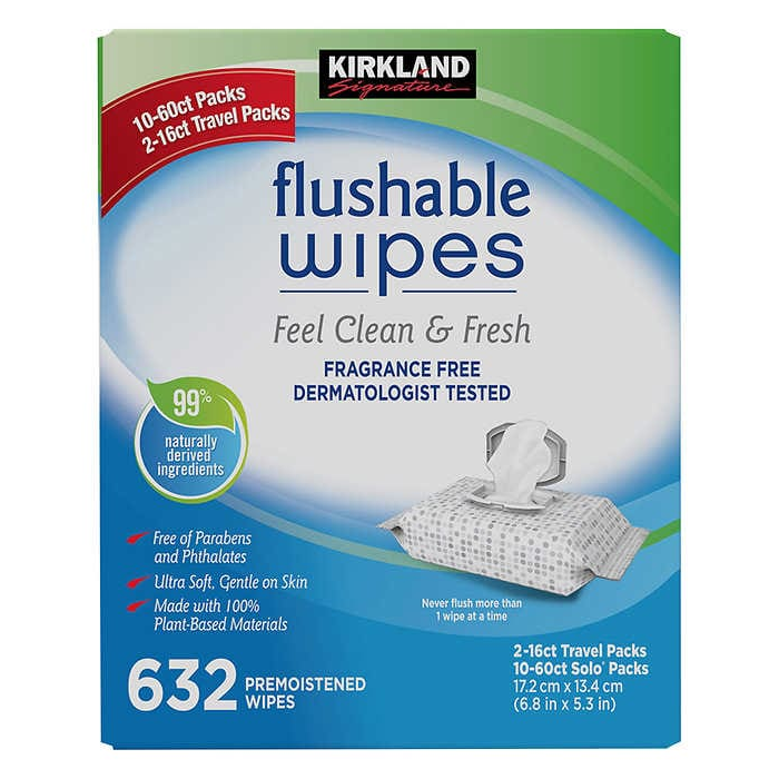 Kirkland Signature Moist Flushable Wipes With Two Travel Packs